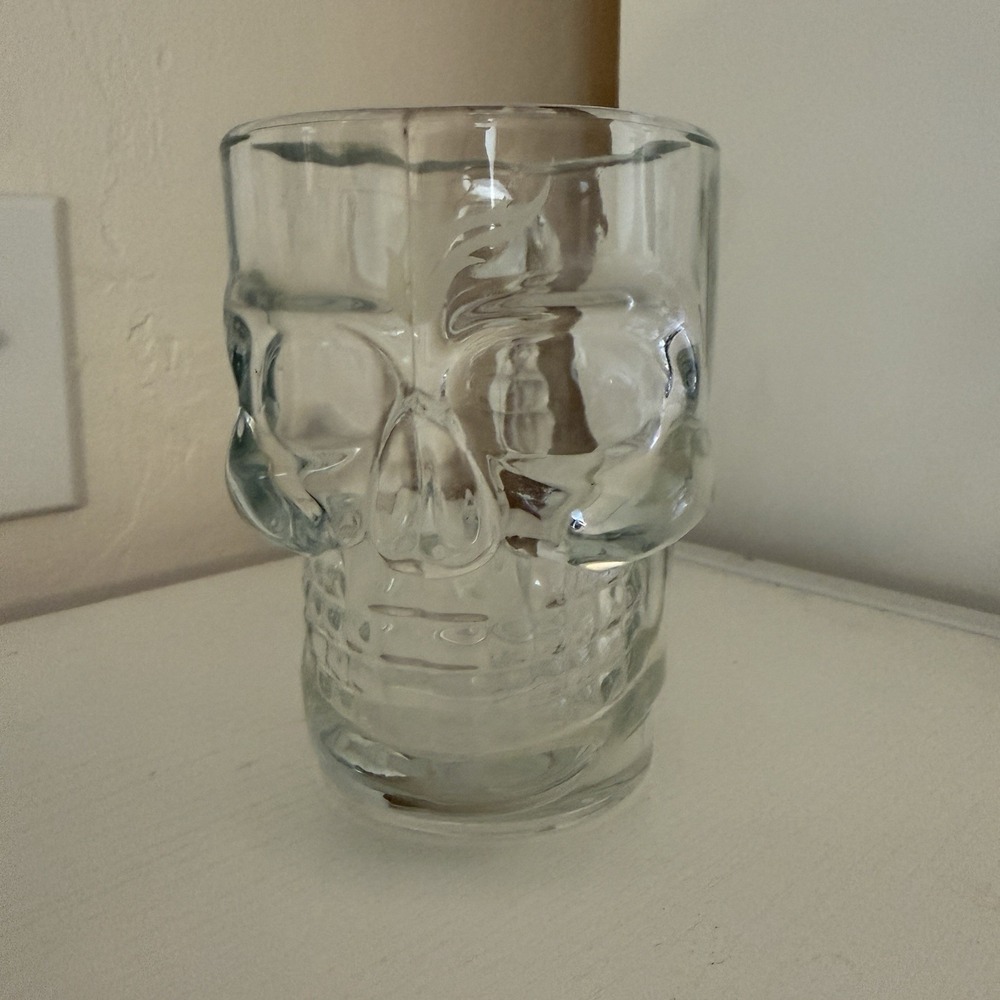 Clear Skull Glass Mug Beer Cup 8" Heavy Goth Bar Mancave